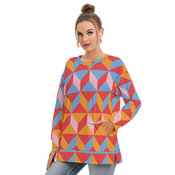 All-Over Print Women's Side Split O-neck Sweatshirt - Imagen 3