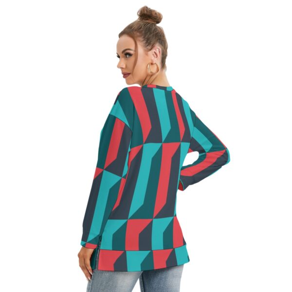 All-Over Print Women's Side Split O-neck Sweatshirt - Imagen 4