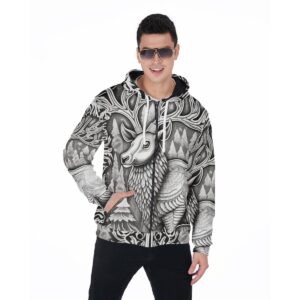 All-Over Print Zip Up Hoodie With Pocket