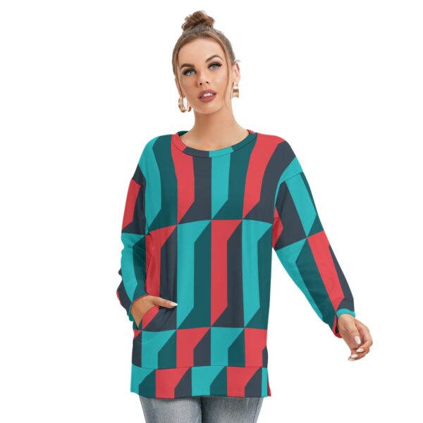 All-Over Print Women's Side Split O-neck Sweatshirt - Imagen 2