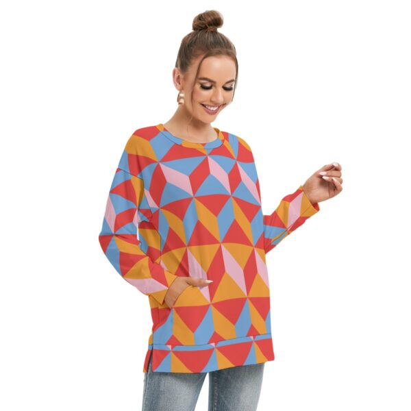 All-Over Print Women's Side Split O-neck Sweatshirt - Imagen 2