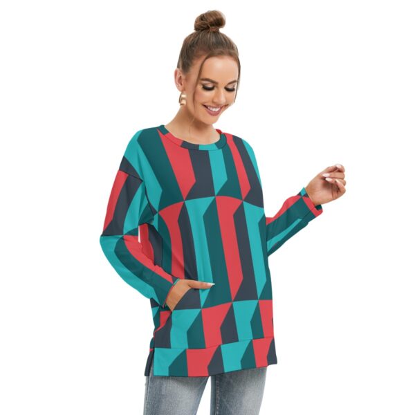 All-Over Print Women's Side Split O-neck Sweatshirt - Imagen 3