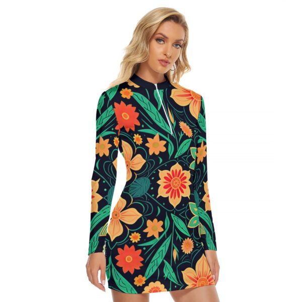 All-Over Print Women's Zip Front Tight Dress - Imagen 2