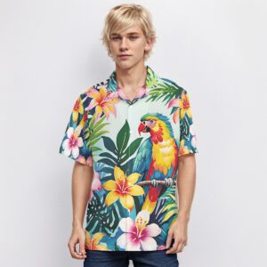 All-Over Print Men's Hawaiian Shirt With Button Closure