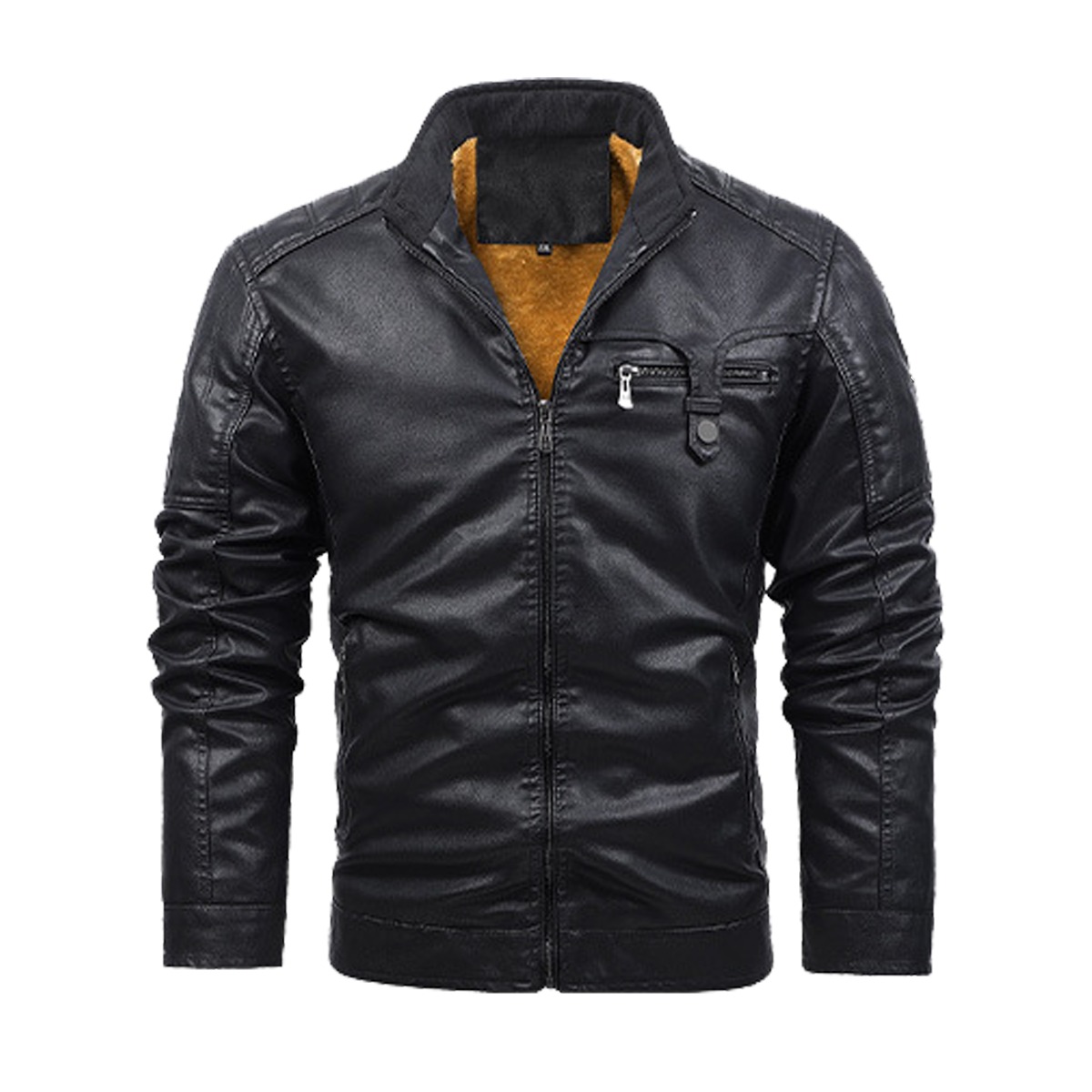 Plus Fleece Decorative Zipper Leather Jacket (DTF)