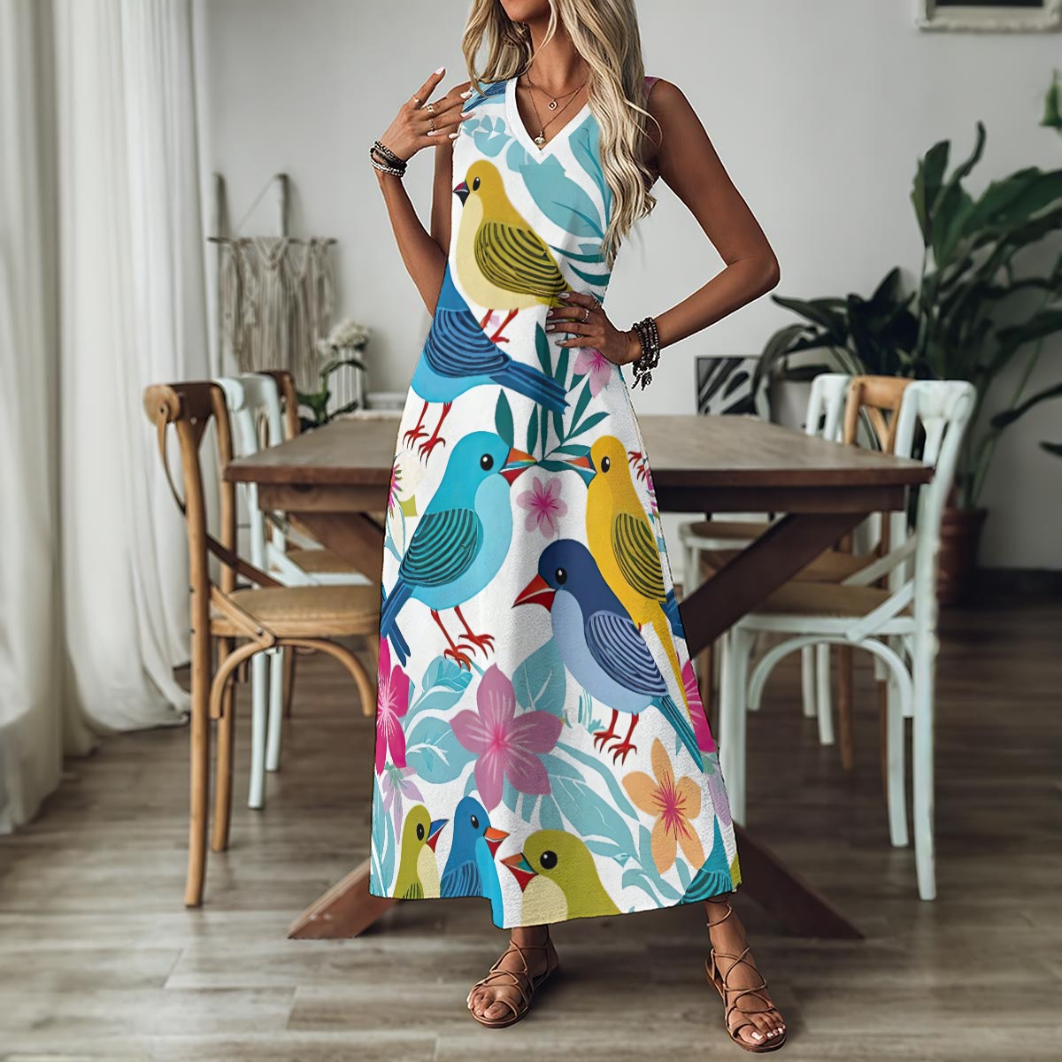 All-Over Print Women's V-Neck Long Dress