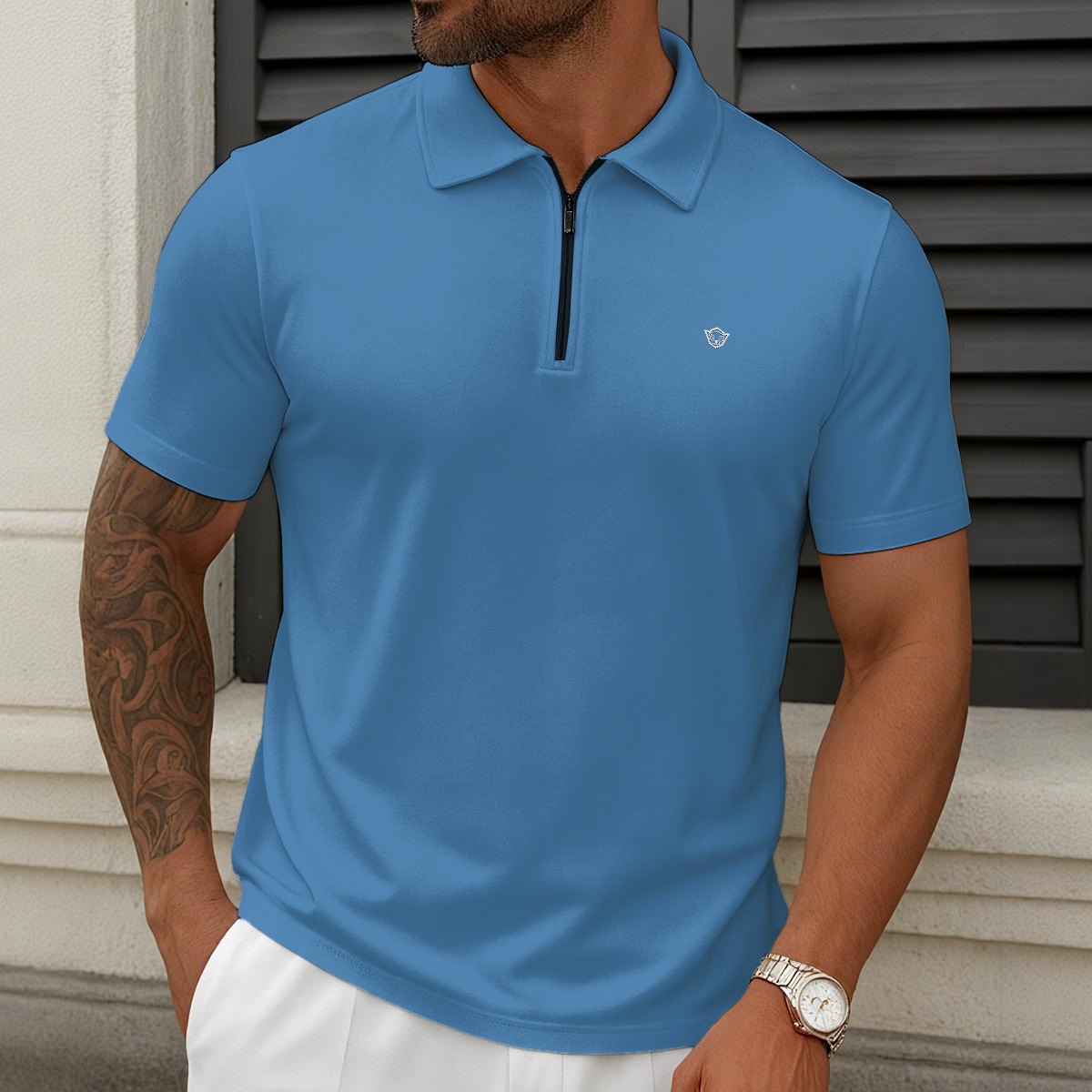 All-Over Print Men'S Short-Sleeved Zip Polo Shirt|180GSM