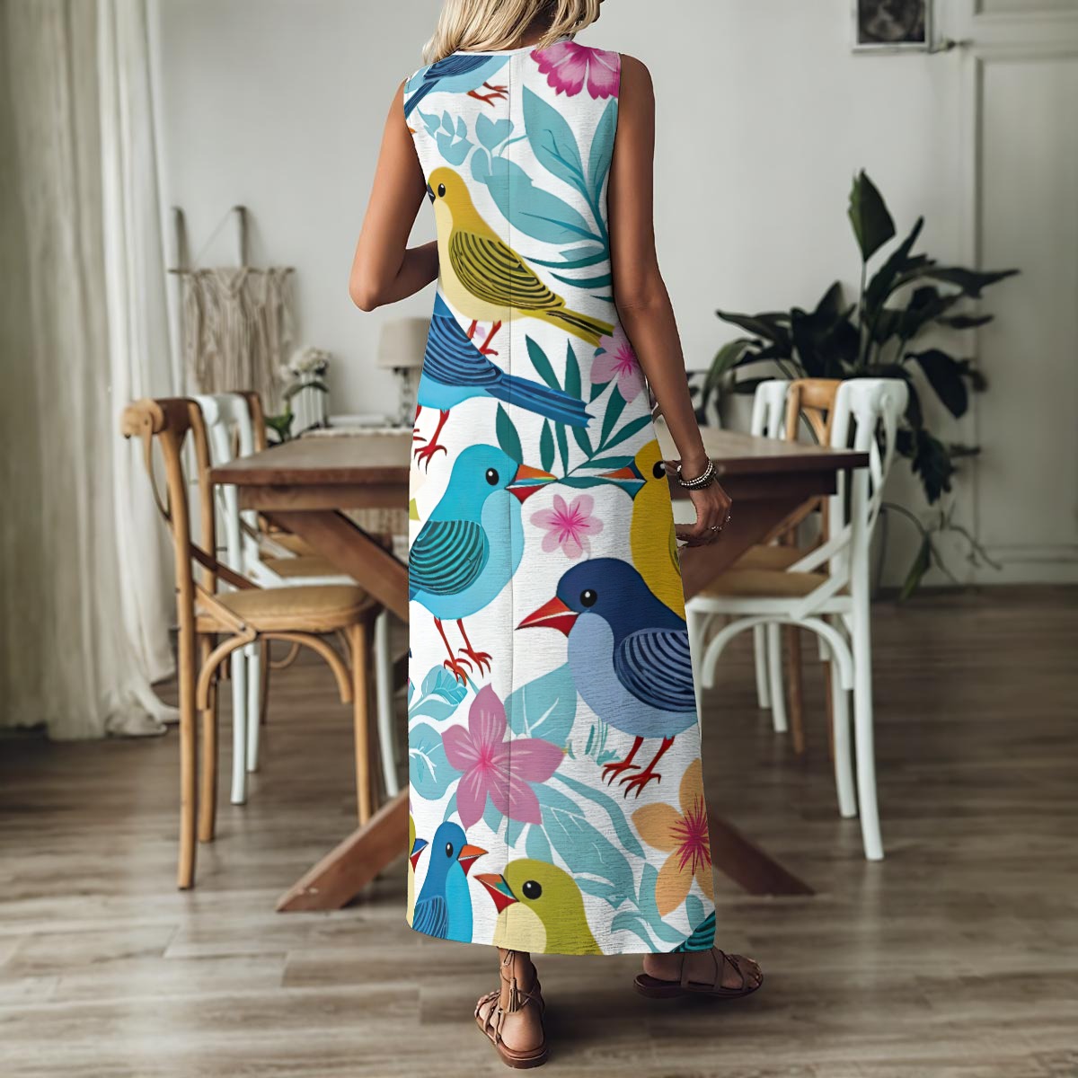 All-Over Print Women's V-Neck Long Dress - Imagen 2