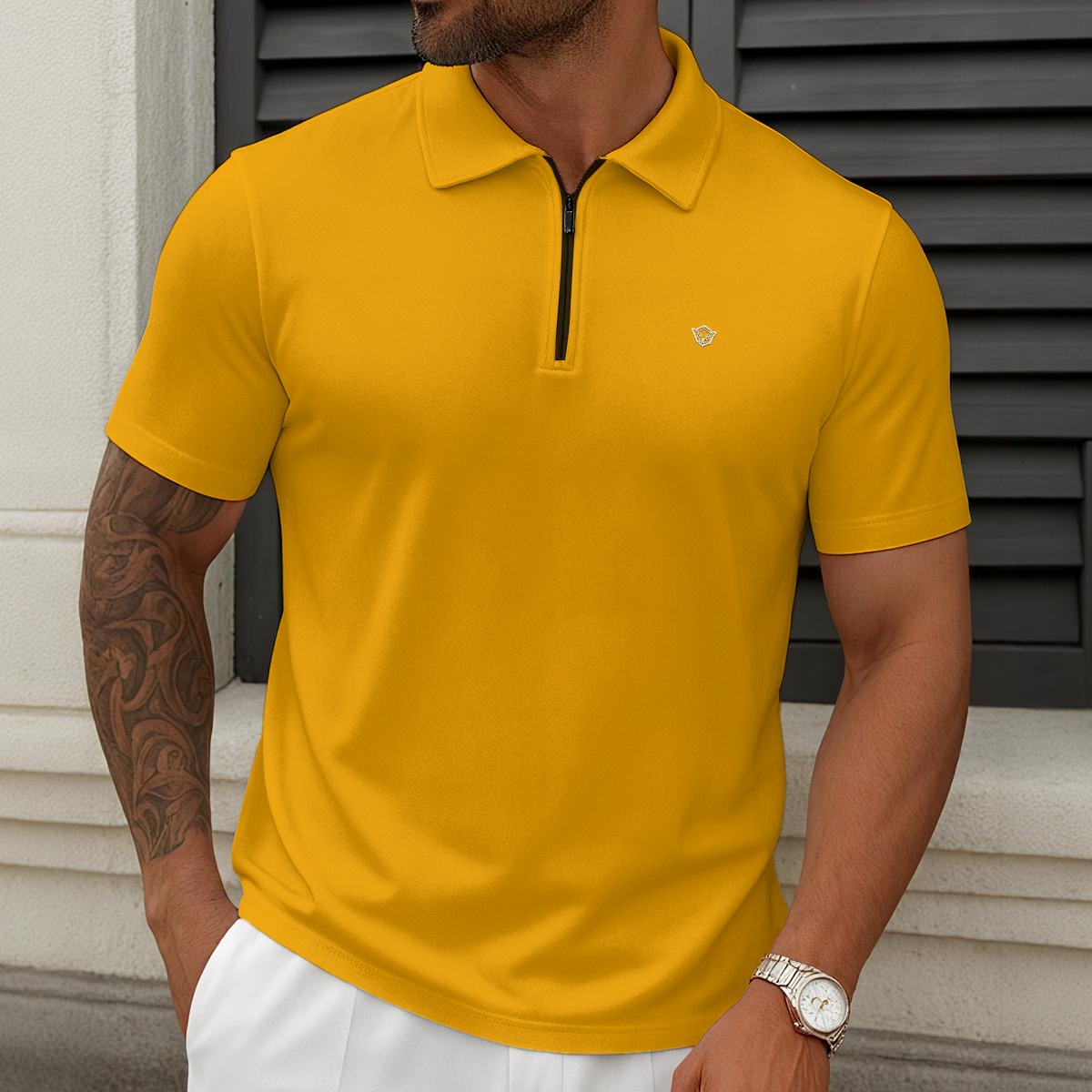 All-Over Print Men'S Short-Sleeved Zip Polo Shirt|180GSM